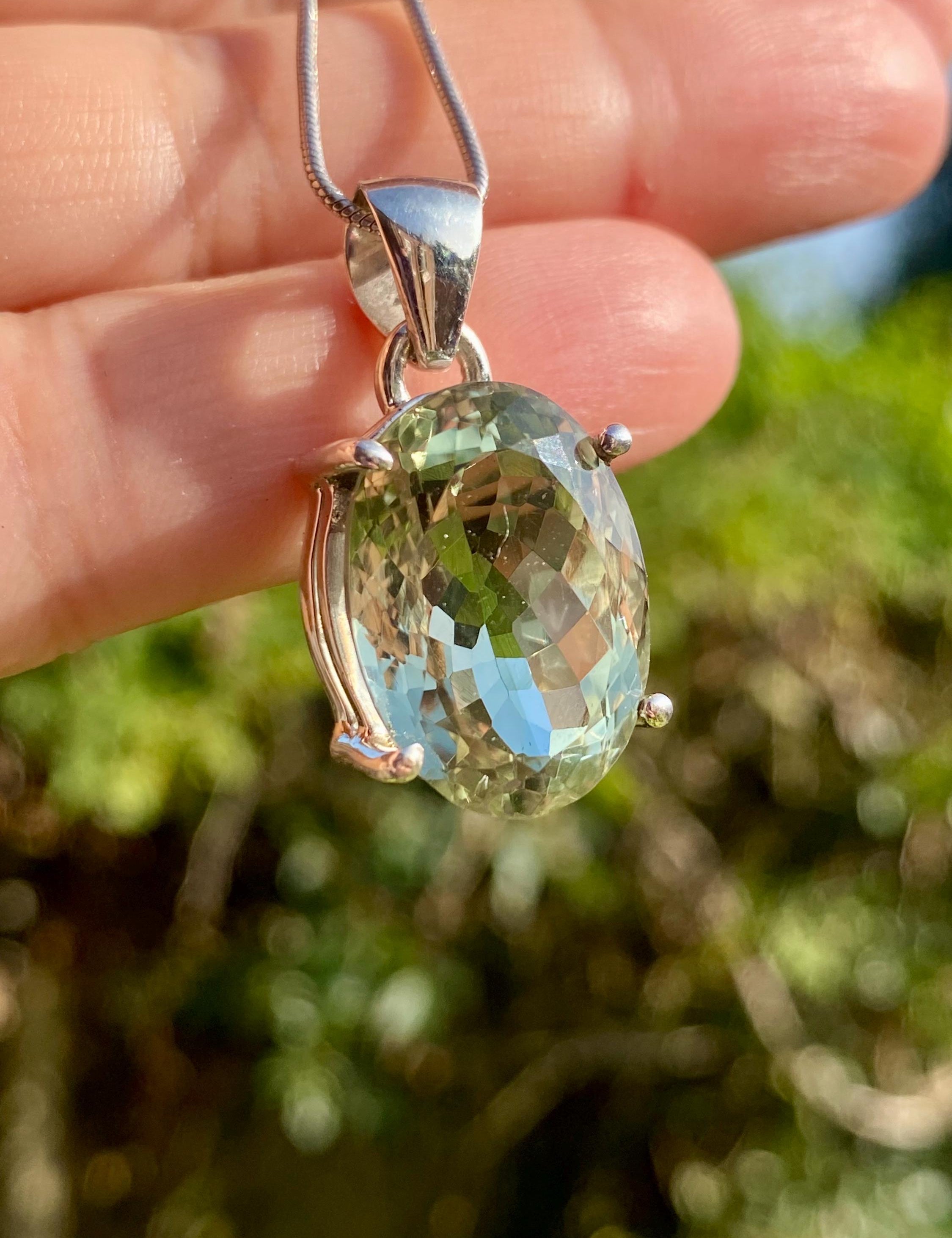 Green Amethyst (Prasiolite ) Sterling Silver Oval Pendant