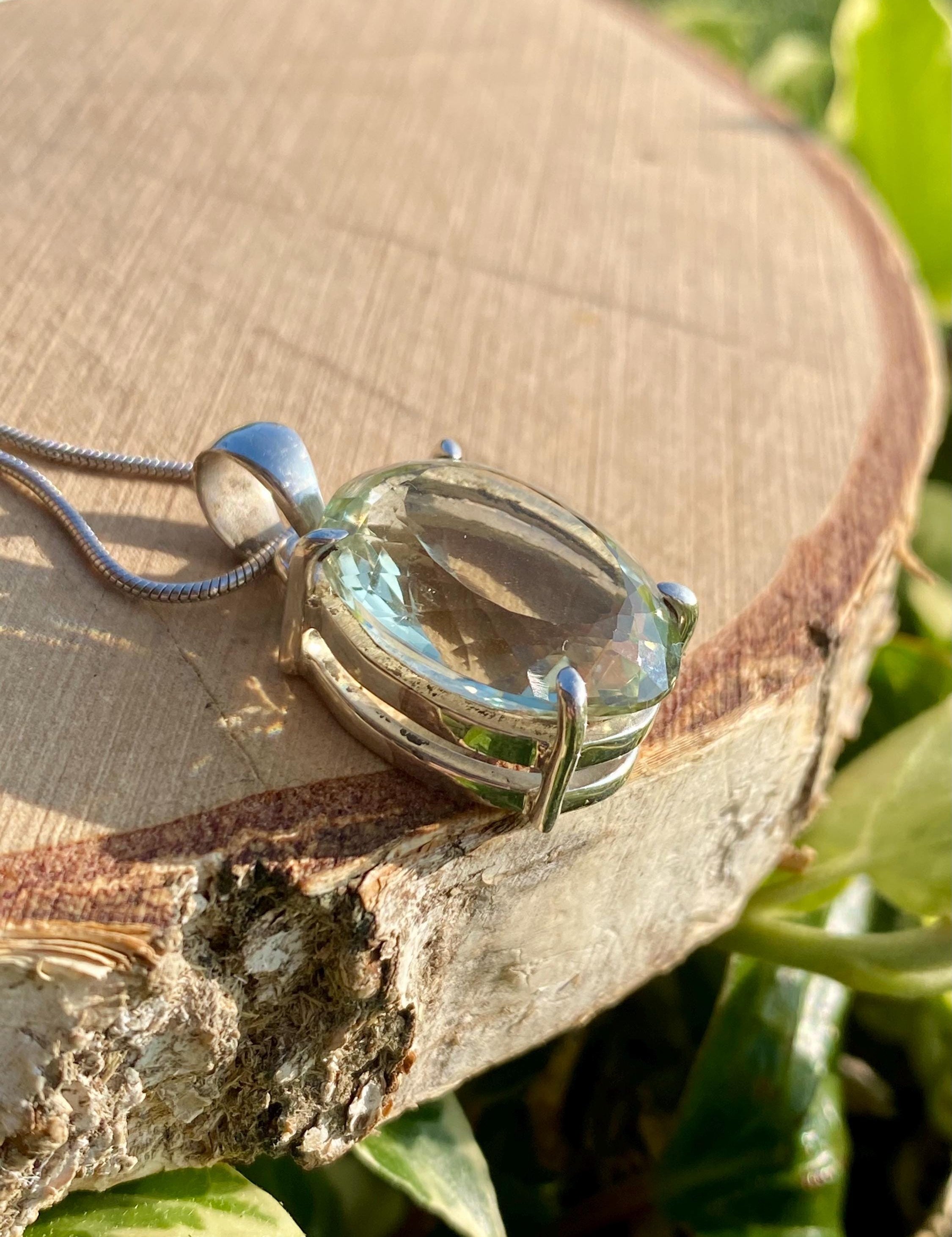 Green Amethyst (Prasiolite ) Sterling Silver Oval Pendant