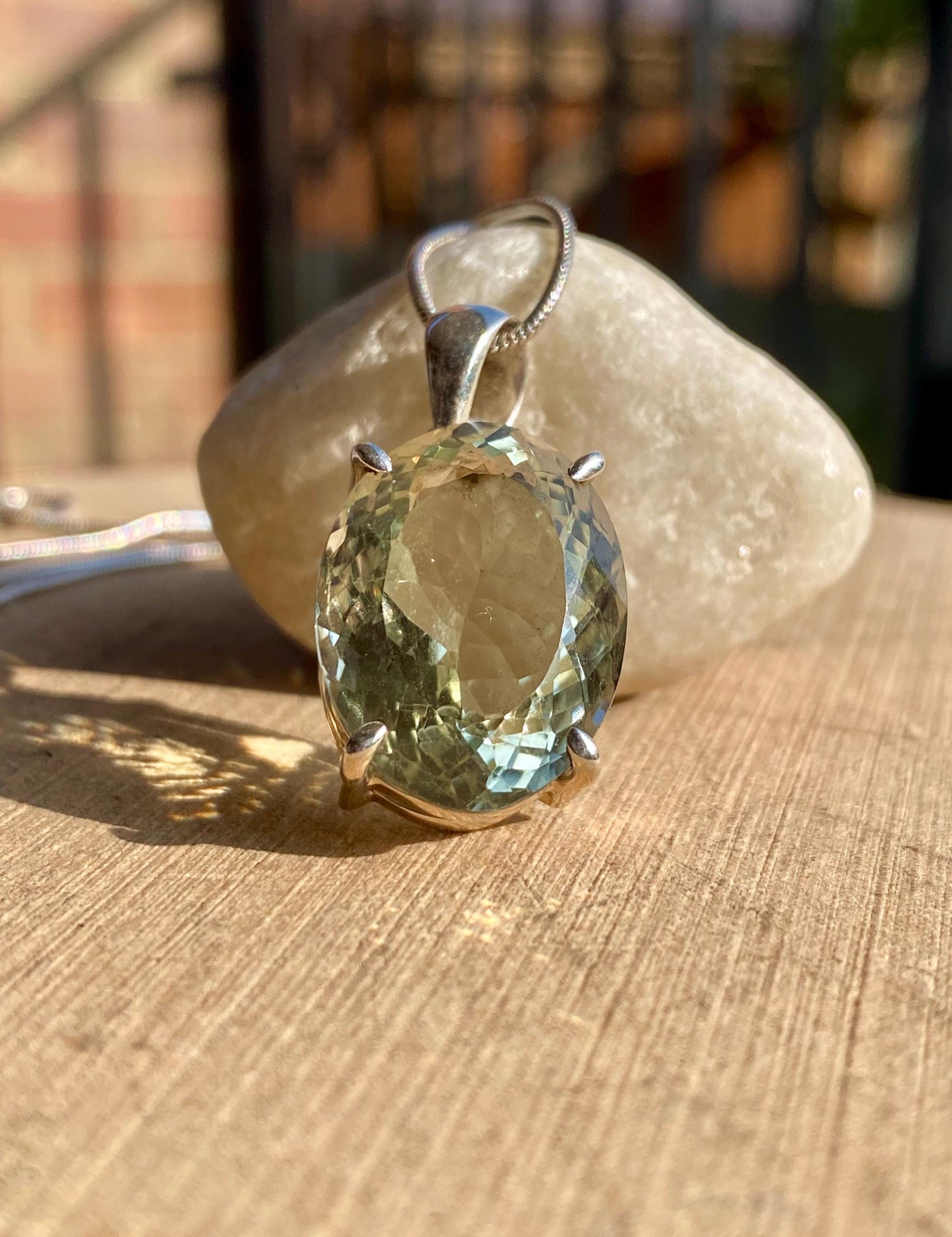 Green Amethyst (Prasiolite ) Sterling Silver Oval Pendant