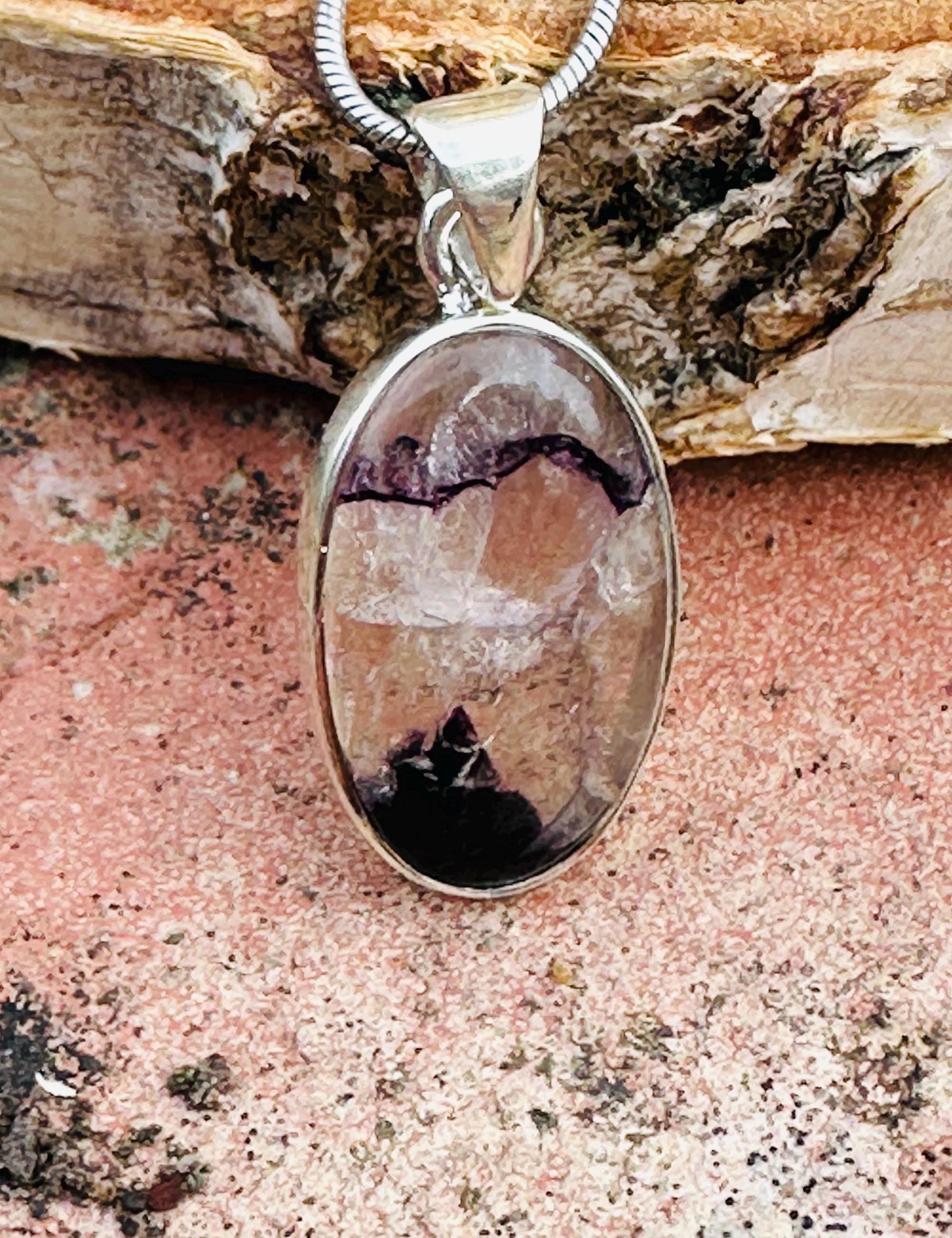 Rare Blue John Pendant, Oval 20mm x 13mm, Sterling Silver, Handmade Derbyshire UK