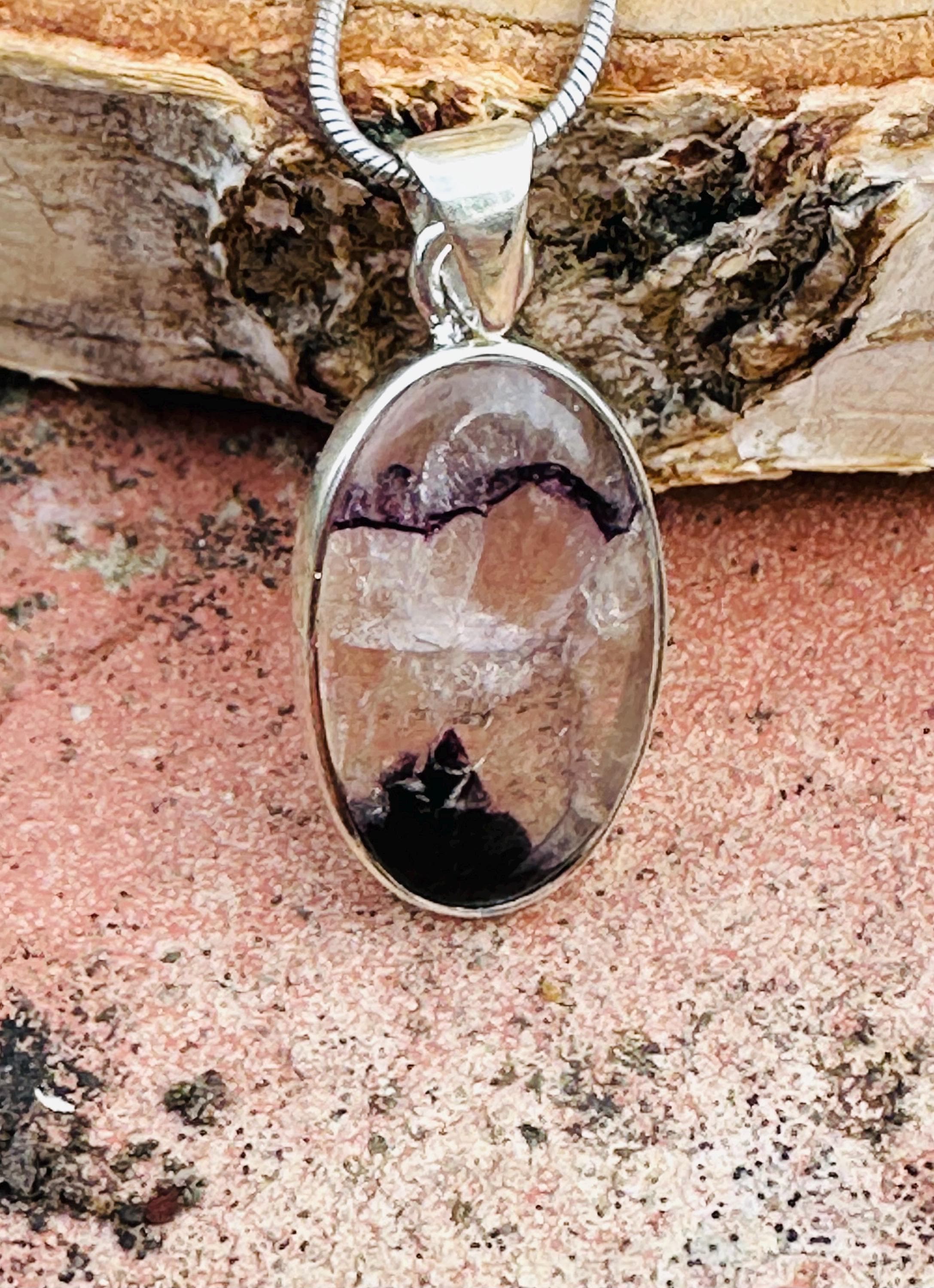Rare Blue John Pendant, Oval 20mm x 13mm, Sterling Silver, Handmade Derbyshire UK