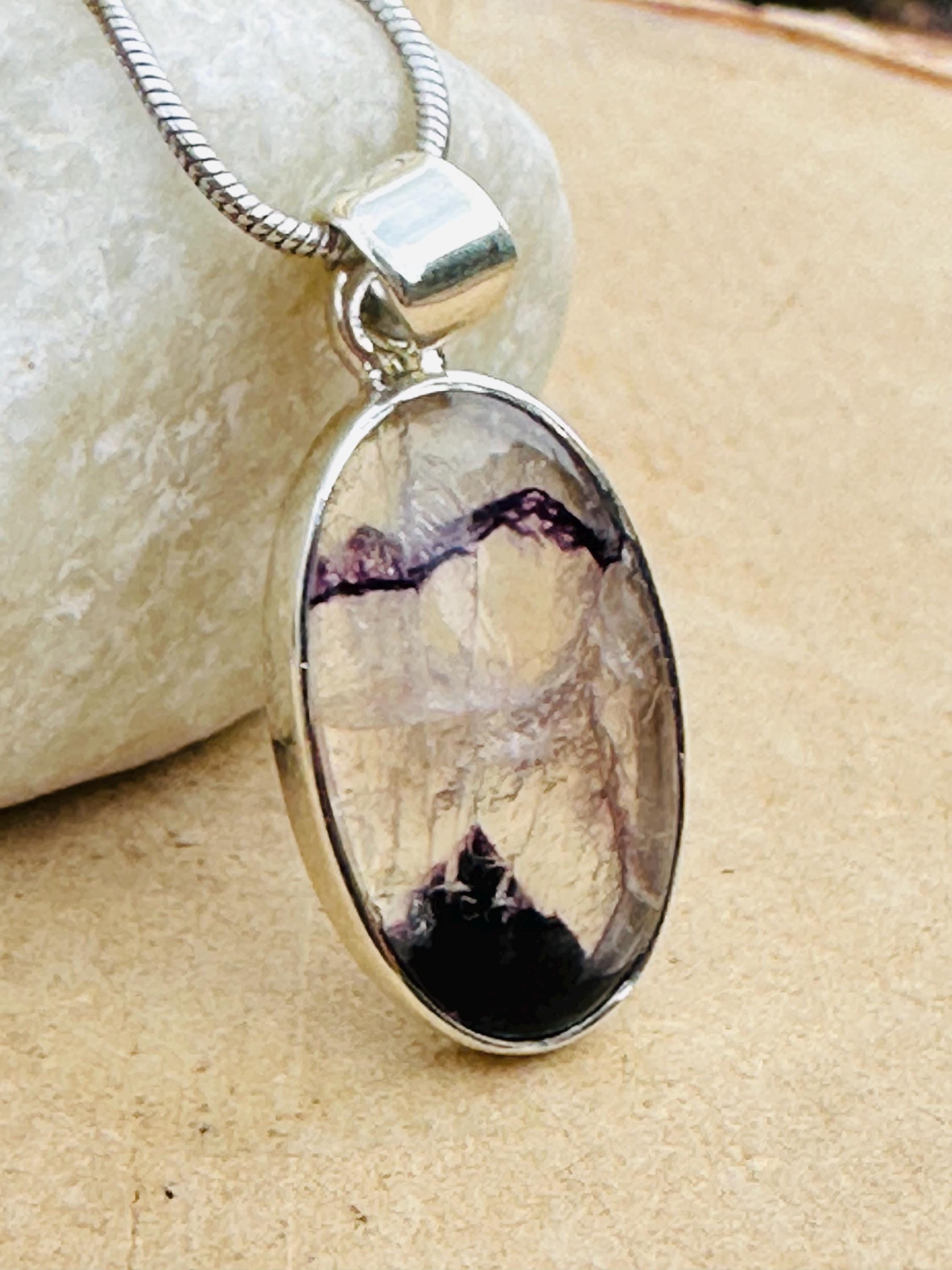 Rare Blue John Pendant, Oval 20mm x 13mm, Sterling Silver, Handmade Derbyshire UK
