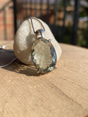Green Amethyst (Prasiolite ) Sterling Silver Oval Pendant