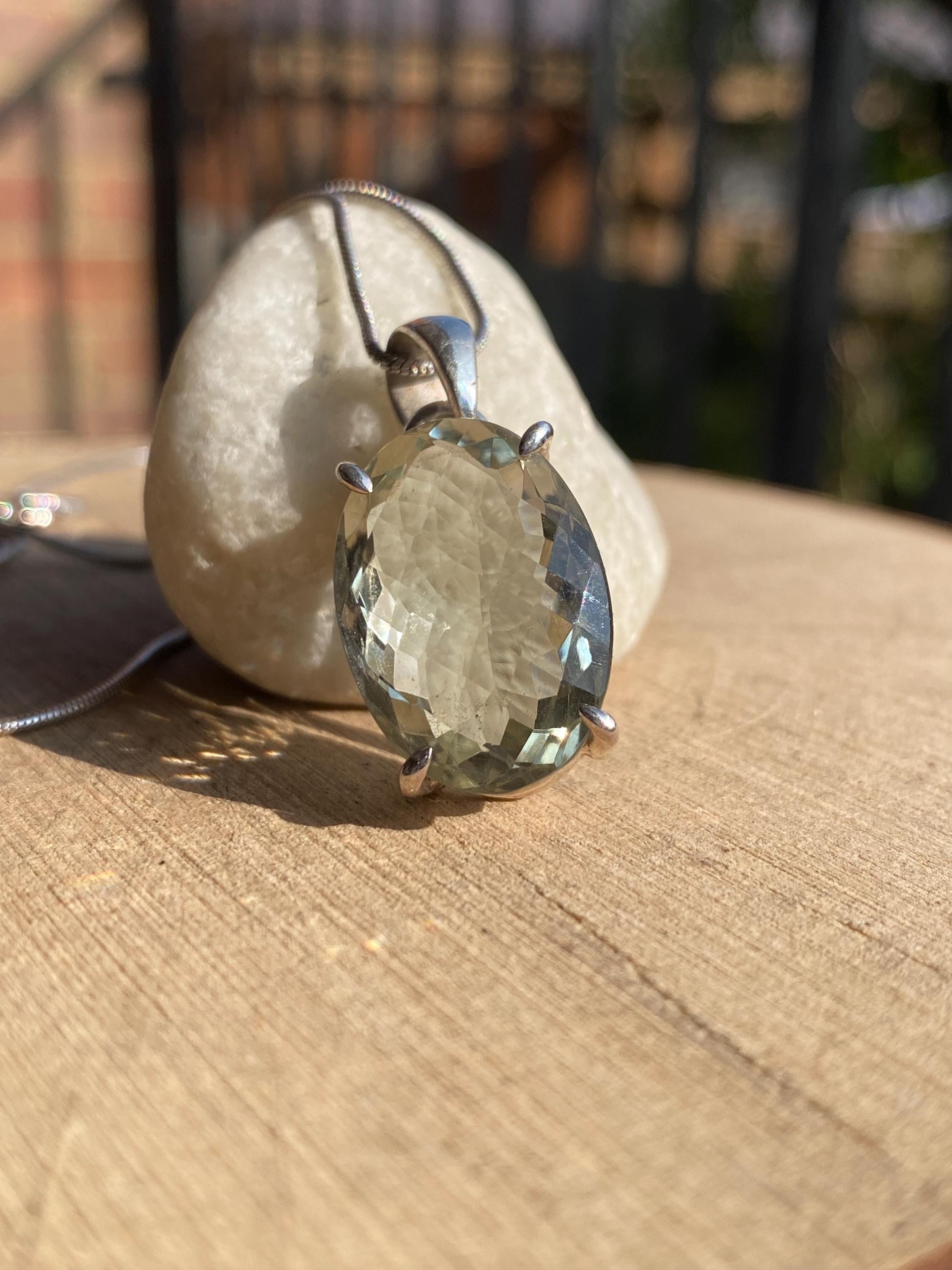 Green Amethyst (Prasiolite ) Sterling Silver Oval Pendant
