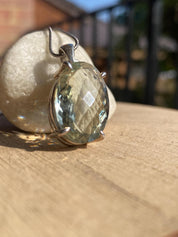 Green Amethyst (Prasiolite ) Sterling Silver Oval Pendant