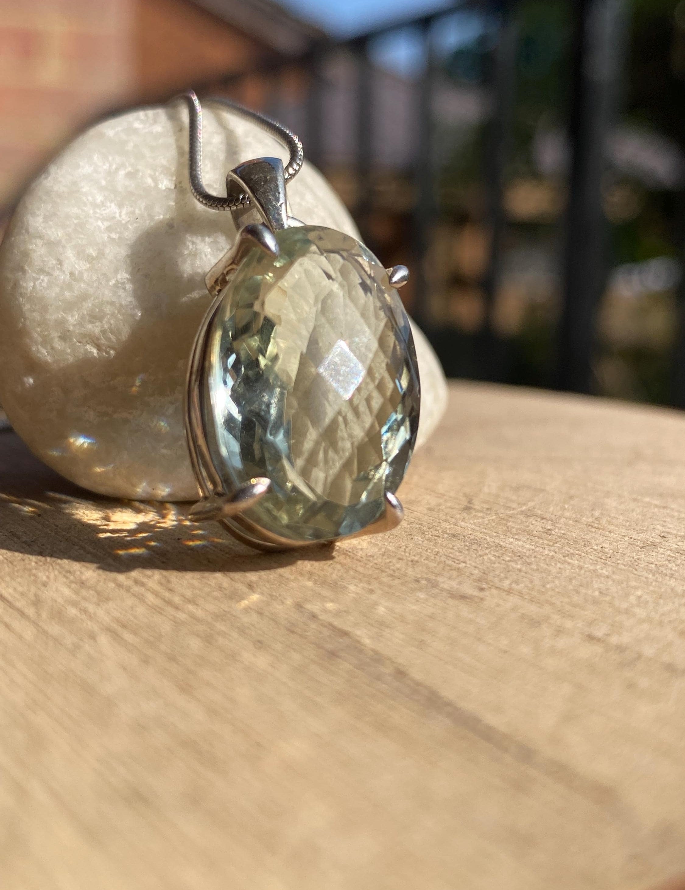 Green Amethyst (Prasiolite ) Sterling Silver Oval Pendant