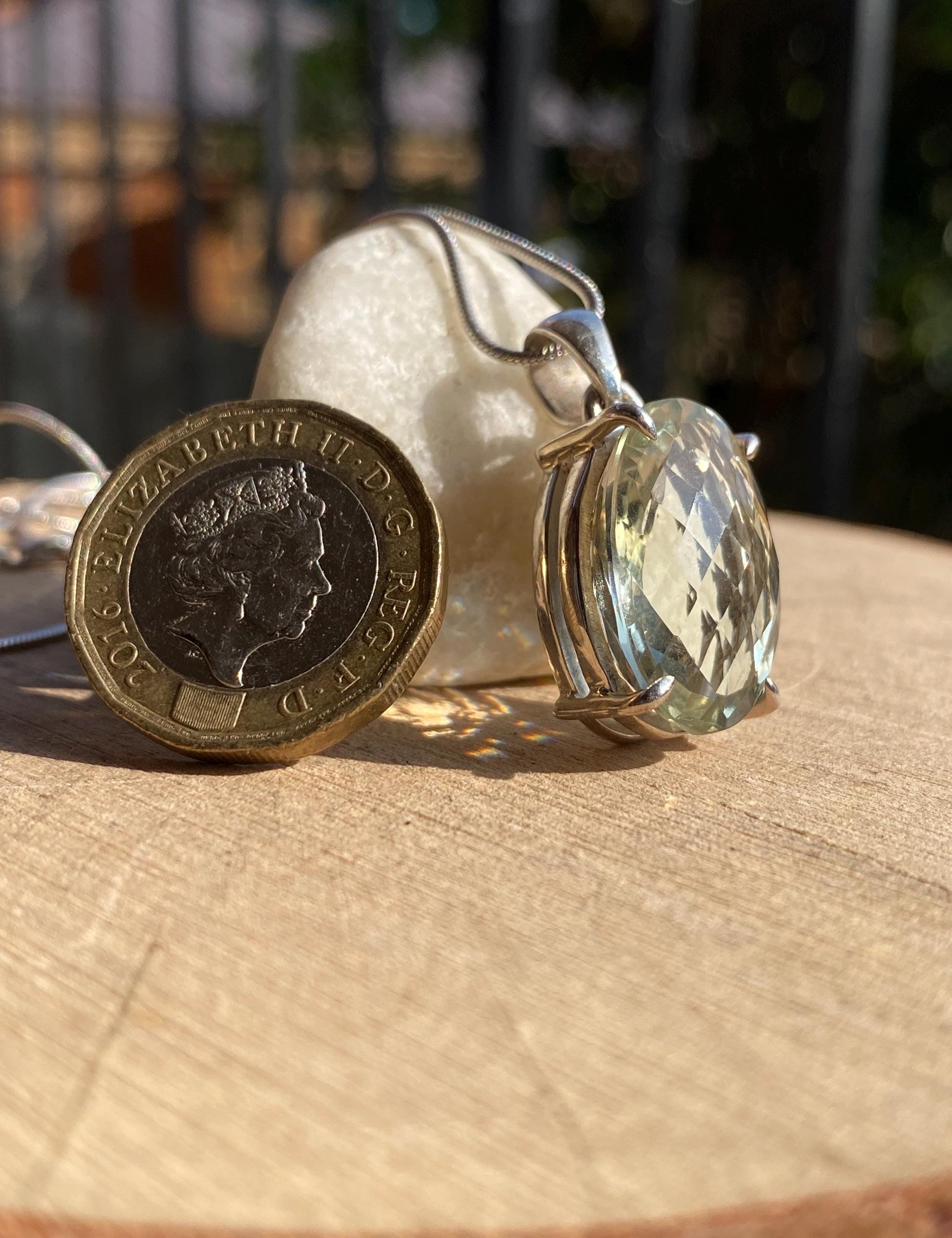 Green Amethyst (Prasiolite ) Sterling Silver Oval Pendant