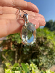 Green Amethyst (Prasiolite ) Sterling Silver Oval Pendant
