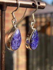Teardrop Raw Sapphire 925 Silver Dangle Earrings