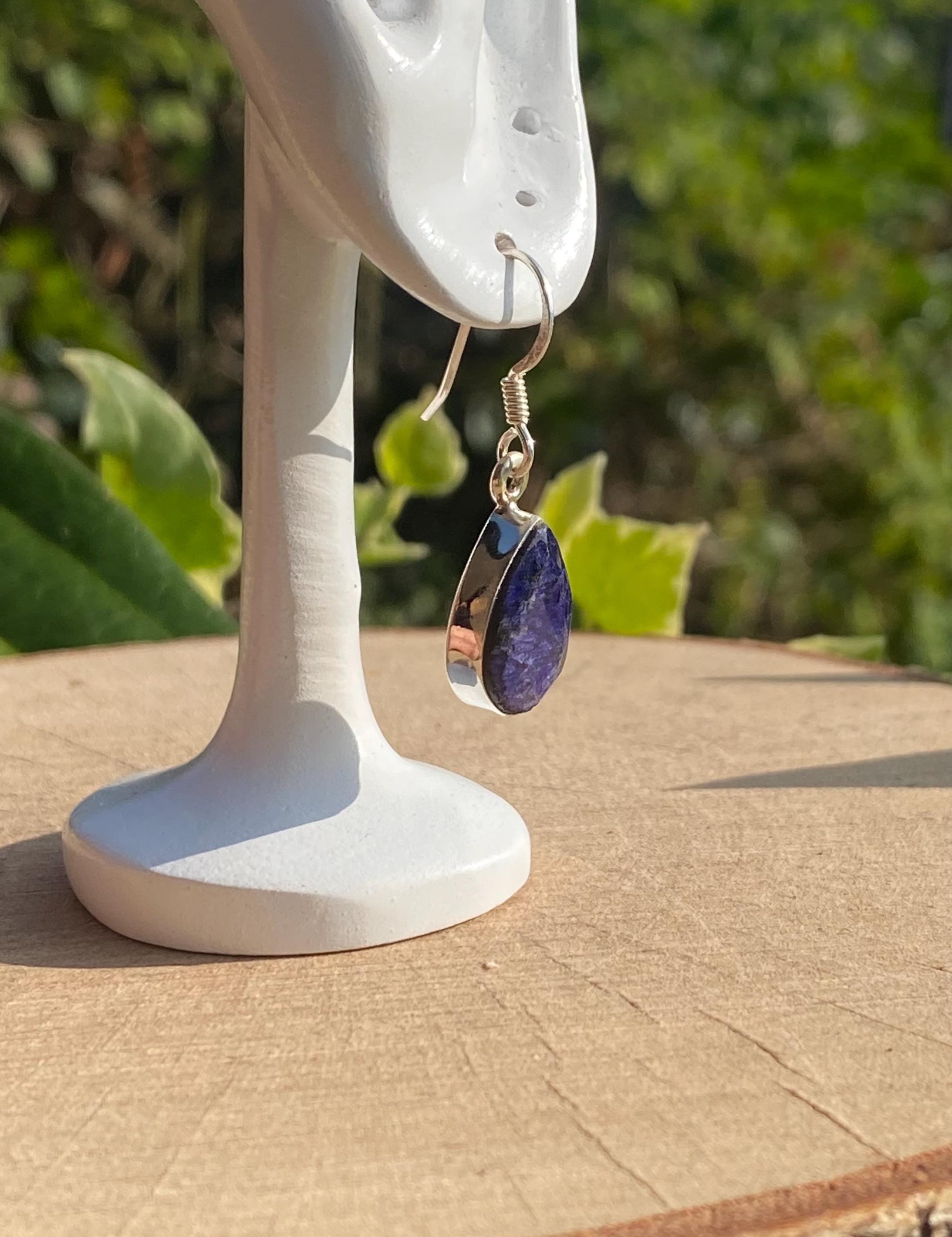 Teardrop Raw Sapphire 925 Silver Dangle Earrings