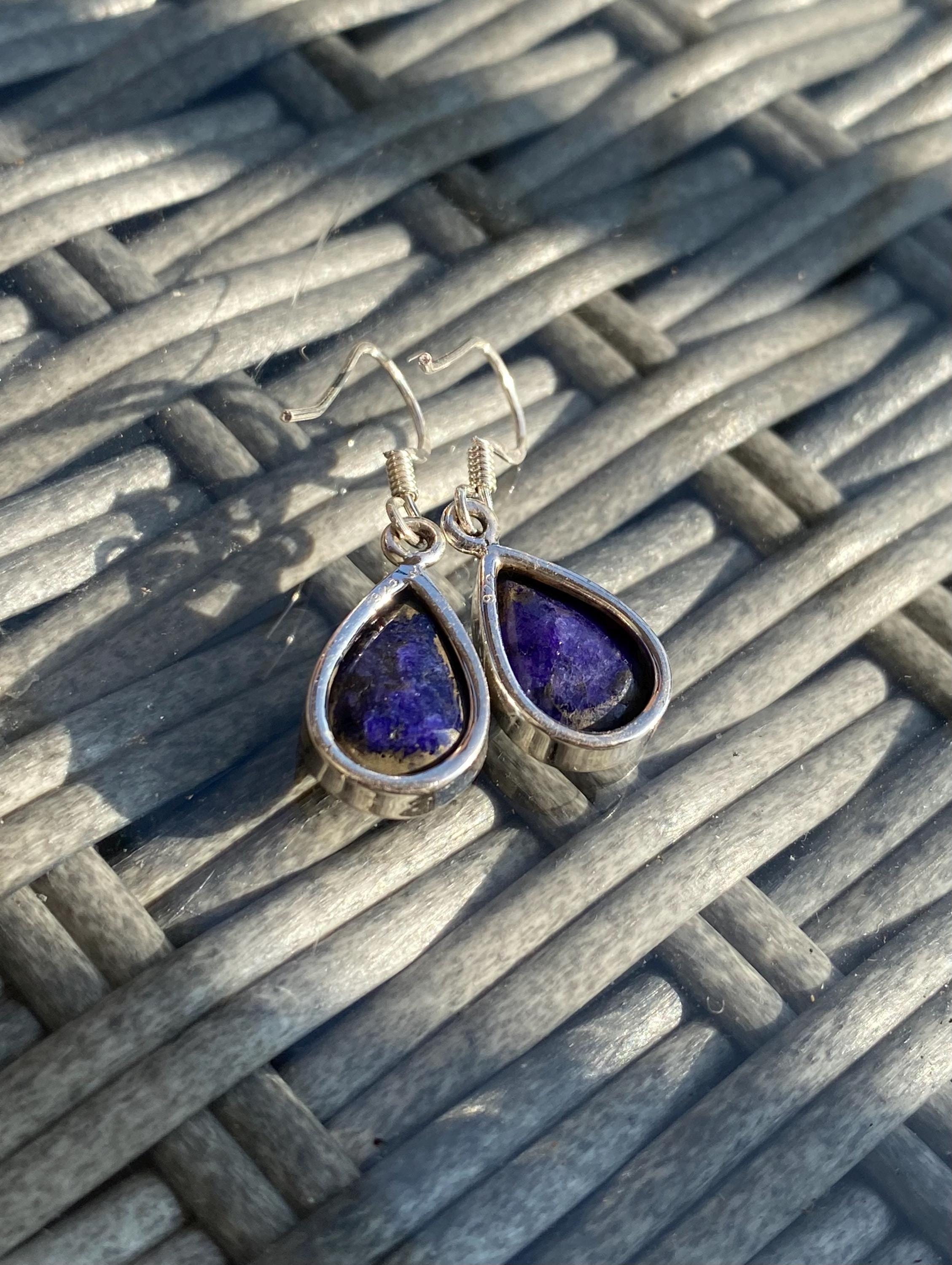 Teardrop Raw Sapphire 925 Silver Dangle Earrings