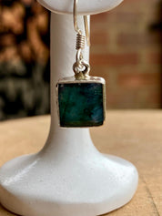 Raw Emerald and Silver Dangle Earrings