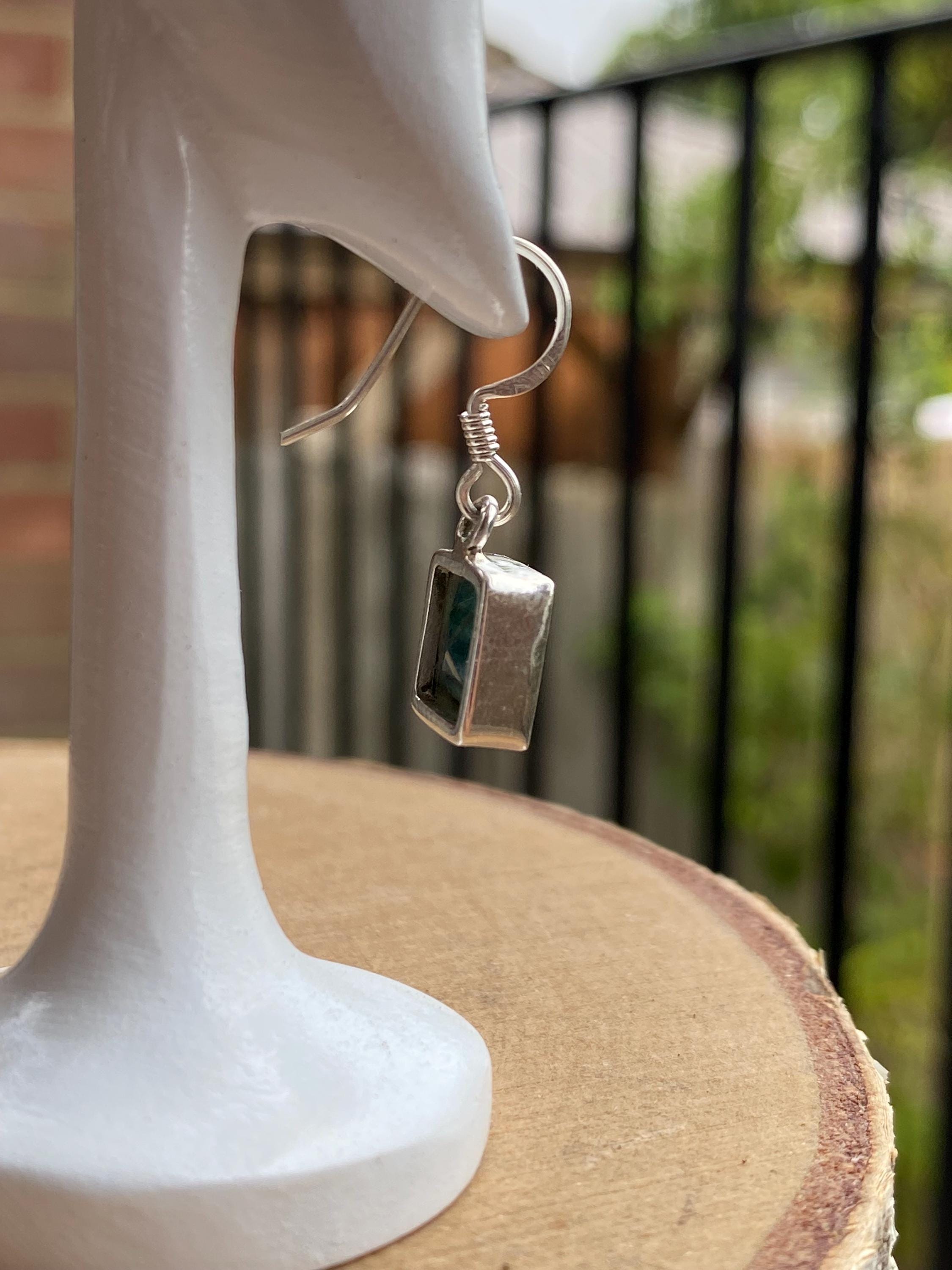 Raw Emerald and Silver Dangle Earrings