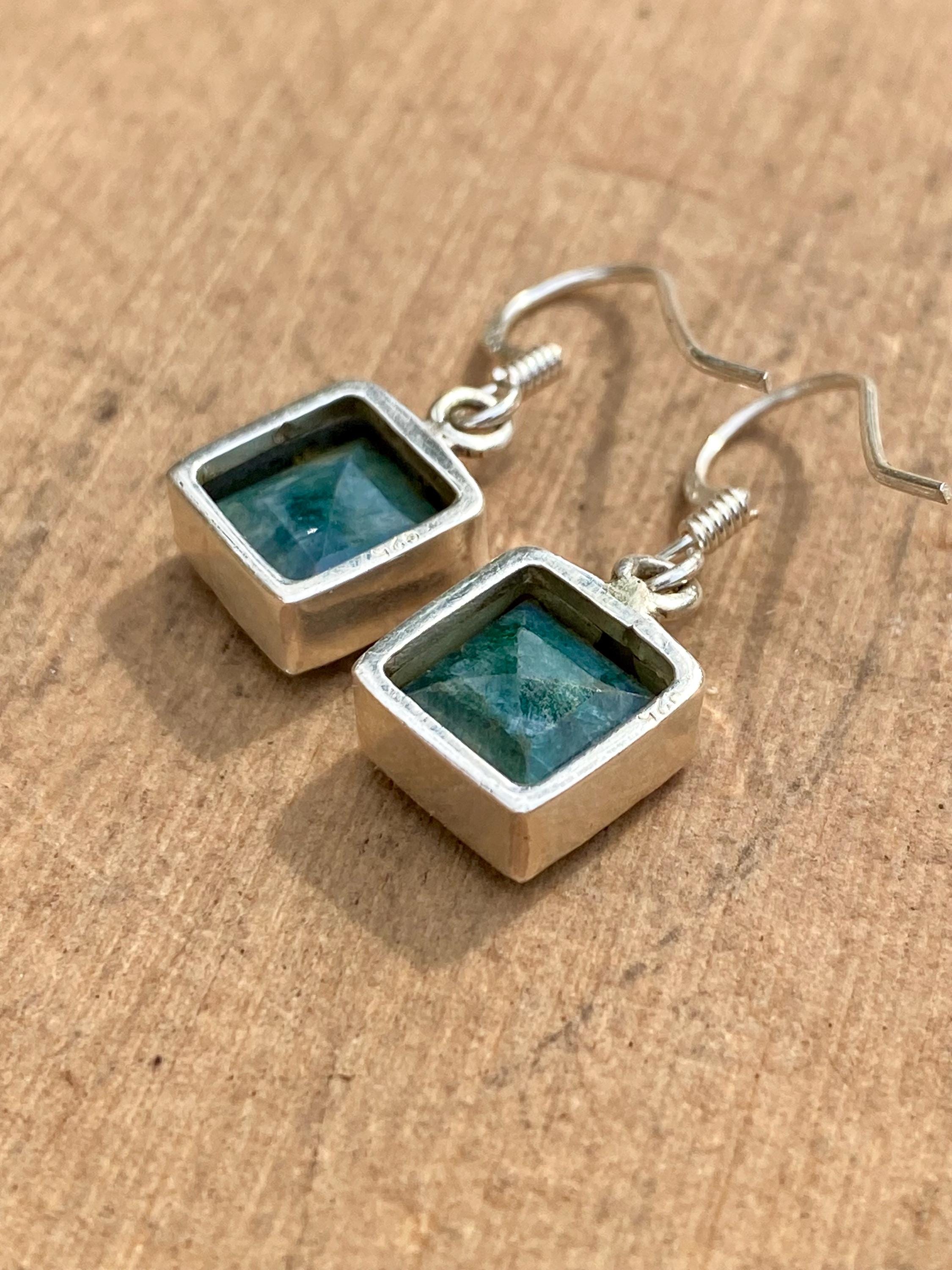 Raw Emerald and Silver Dangle Earrings