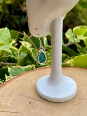 Raw Emerald Dangle Earrings, Teardrop 12mm x 8mm, Sterling Silver, Handmade UK