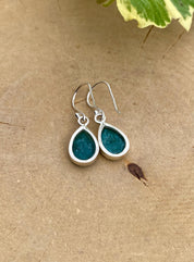 Raw Emerald Dangle Earrings, Teardrop 12mm x 8mm, Sterling Silver, Handmade UK