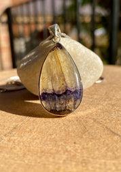 Rare Blue John Pendant, Teardrop 30mm x 18mm, Sterling Silver, Derbyshire UK