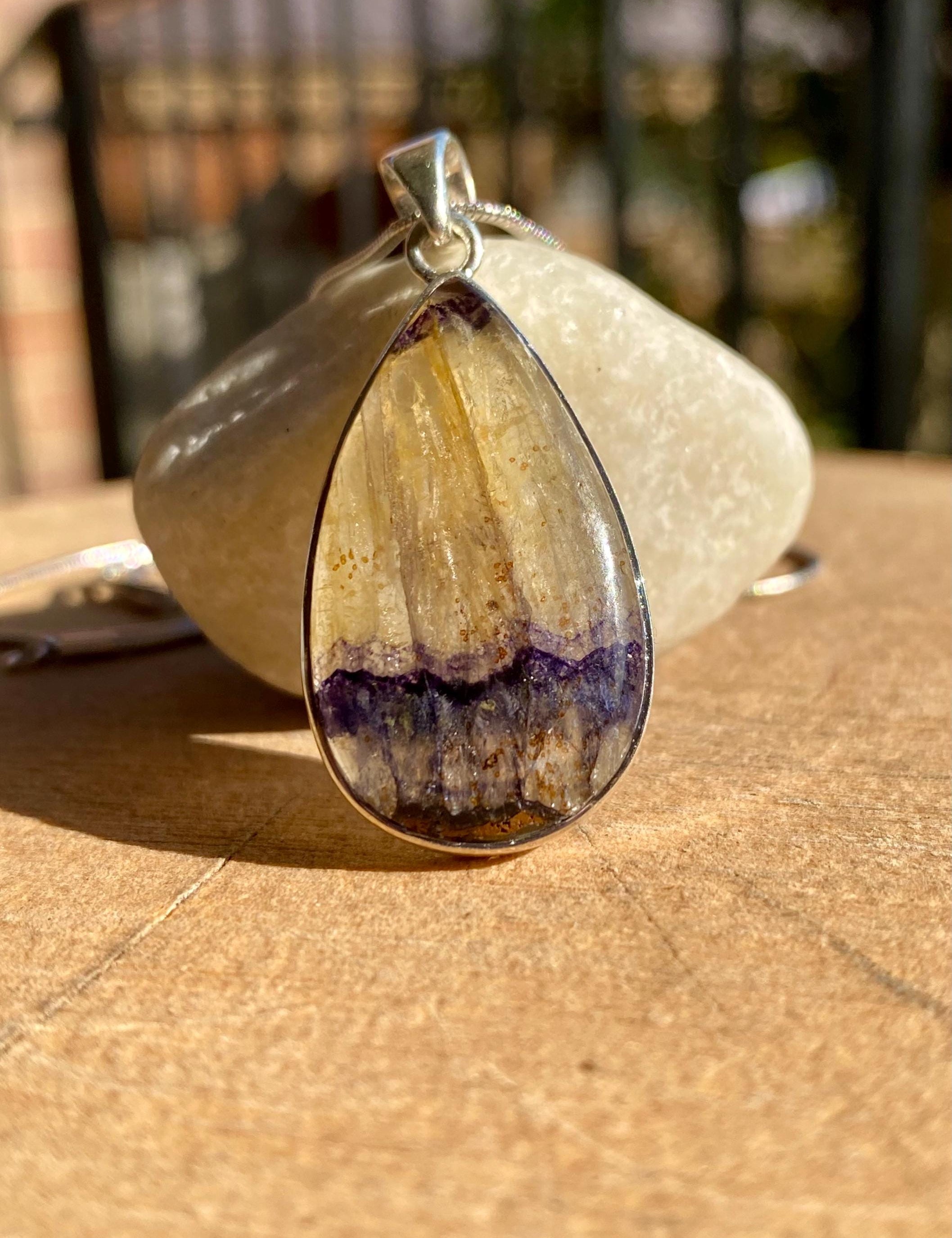 Rare Blue John Pendant, Teardrop 30mm x 18mm, Sterling Silver, Derbyshire UK
