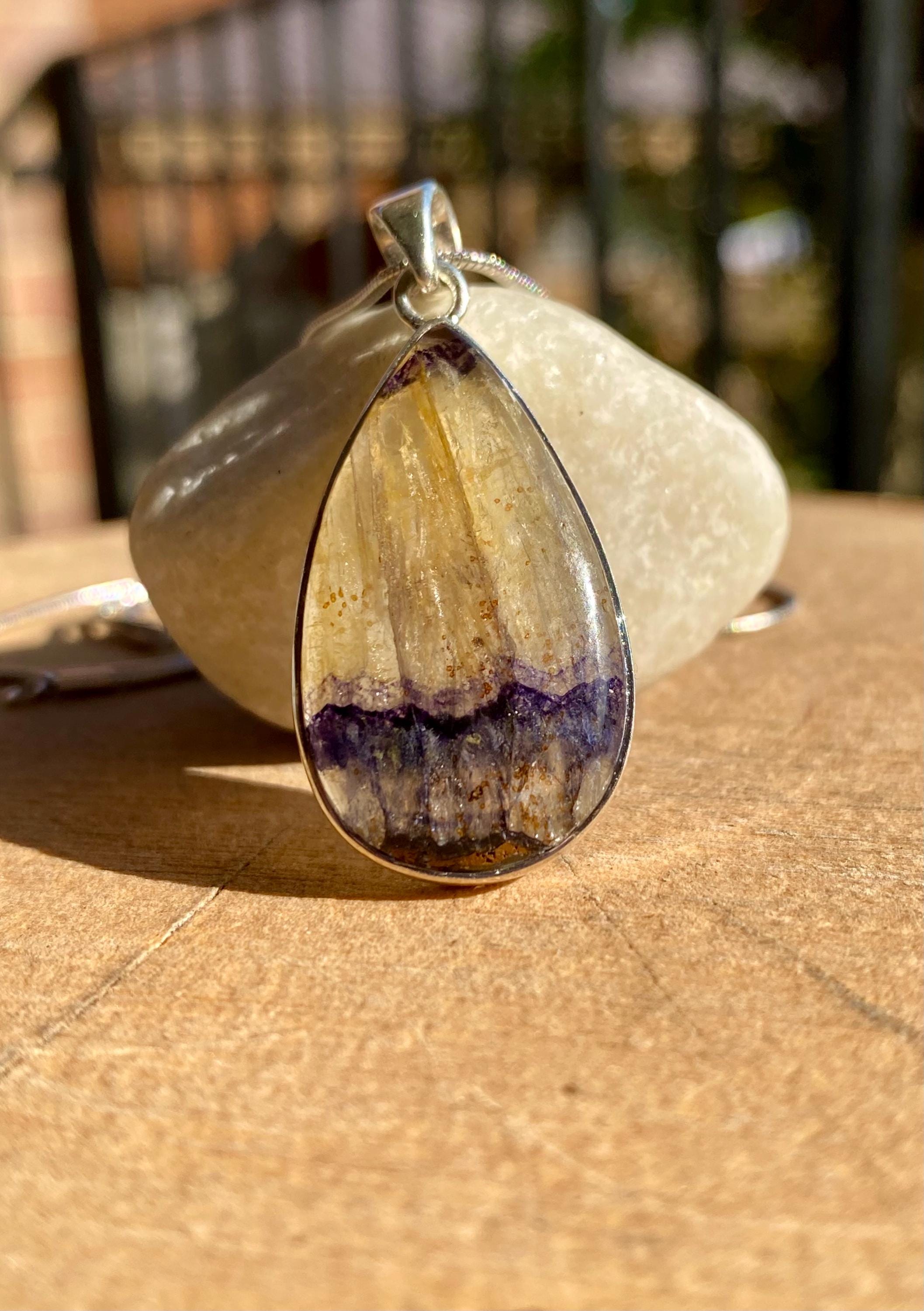 Rare Blue John Pendant, Teardrop 30mm x 18mm, Sterling Silver, Derbyshire UK