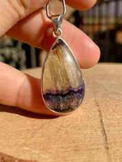 Rare Blue John Pendant, Teardrop 30mm x 18mm, Sterling Silver, Derbyshire UK