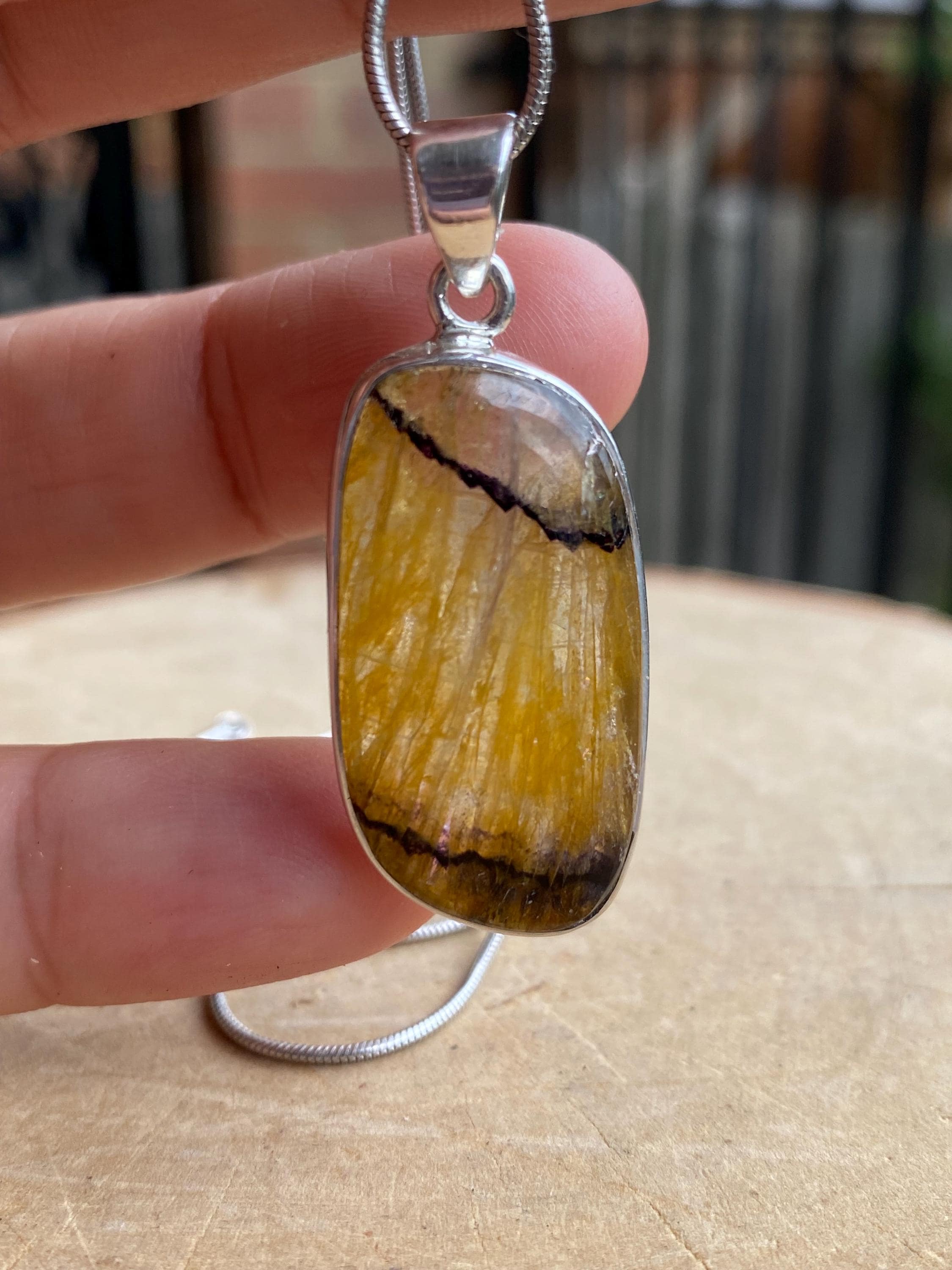 Rare Blue John Pendant, Rectangle 32mm x 15mm, Sterling Silver, Derbyshire UK