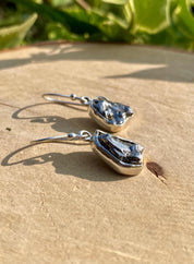 Meteorite Dangle Earrings: Sterling Silver Hexagon - Handmade Galaxy Jewellery