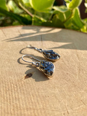 Meteorite Dangle Earrings: Sterling Silver Hexagon - Handmade Galaxy Jewellery