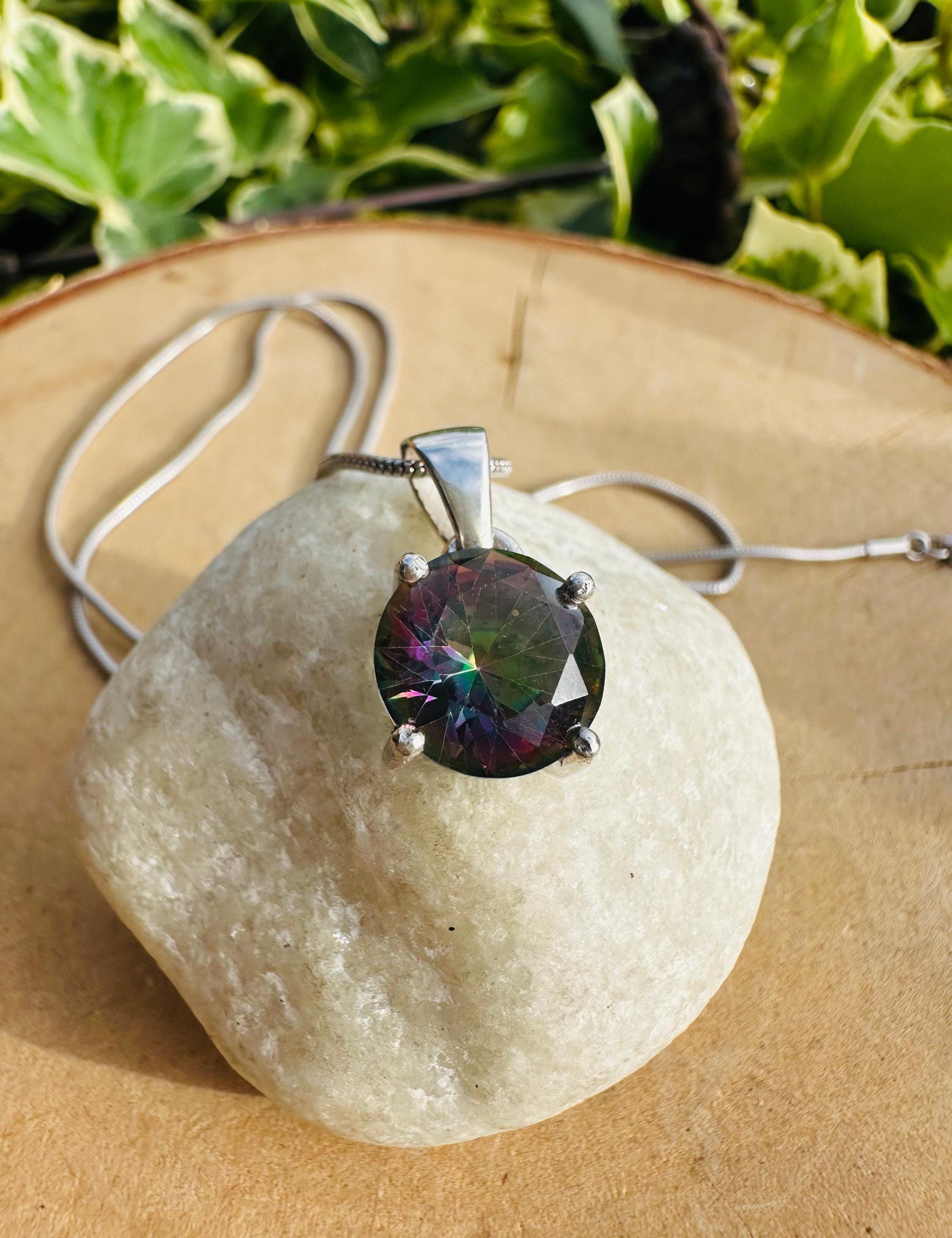 Mystic Topaz Sterling Silver Pendant: Rainbow Gemstone, Handmade