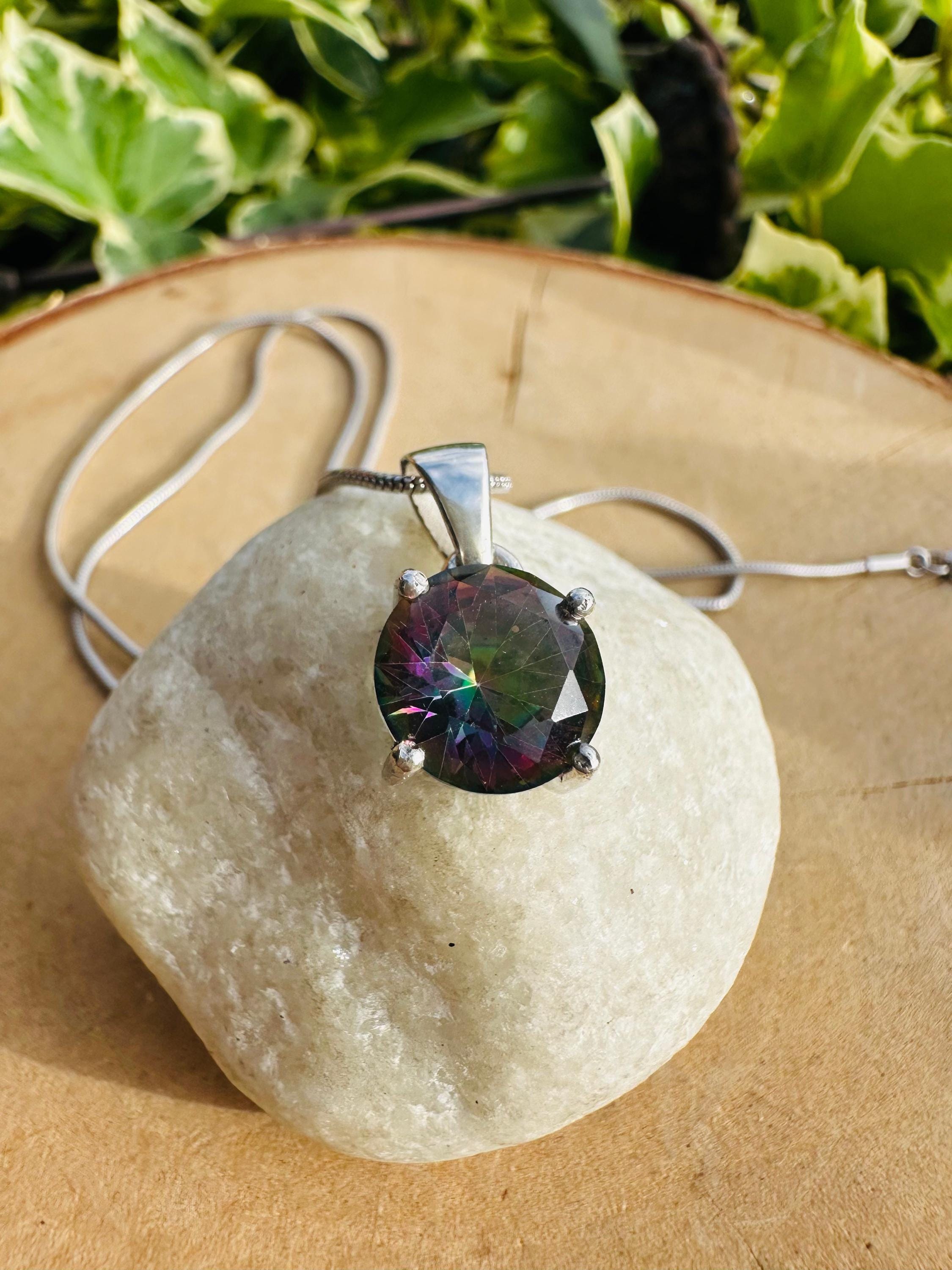 Mystic Topaz Sterling Silver Pendant: Rainbow Gemstone, Handmade