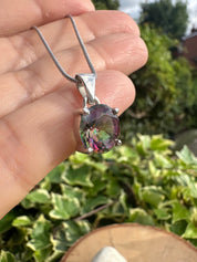 Mystic Topaz Sterling Silver Pendant: Rainbow Gemstone, Handmade