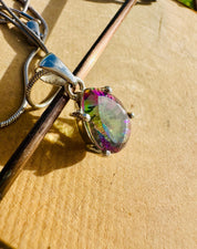 Mystic Topaz Teardrop Pendant: Sterling Silver, Handmade UK