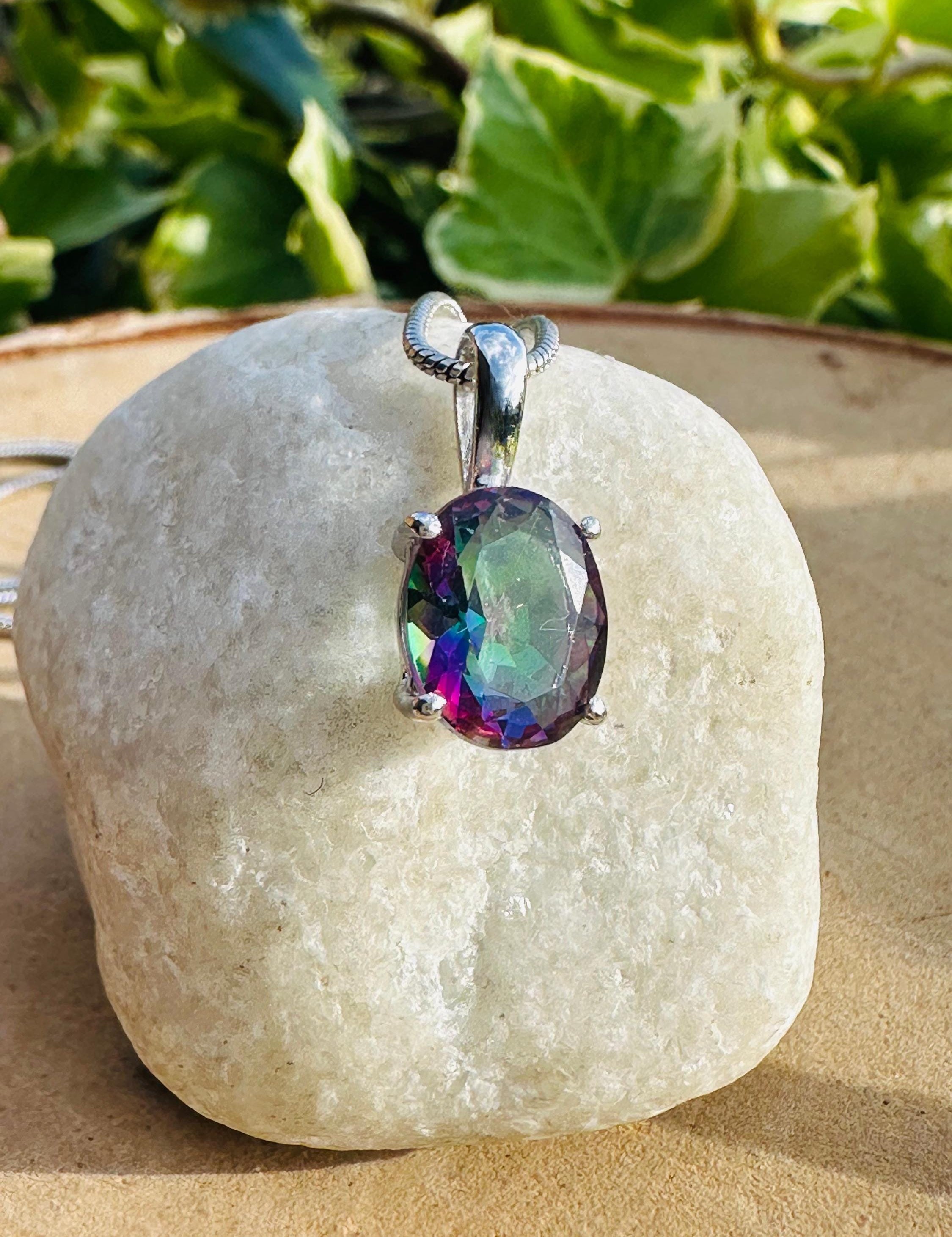 Mystic Topaz Sterling Silver Pendant: Rainbow Gemstone, Handmade