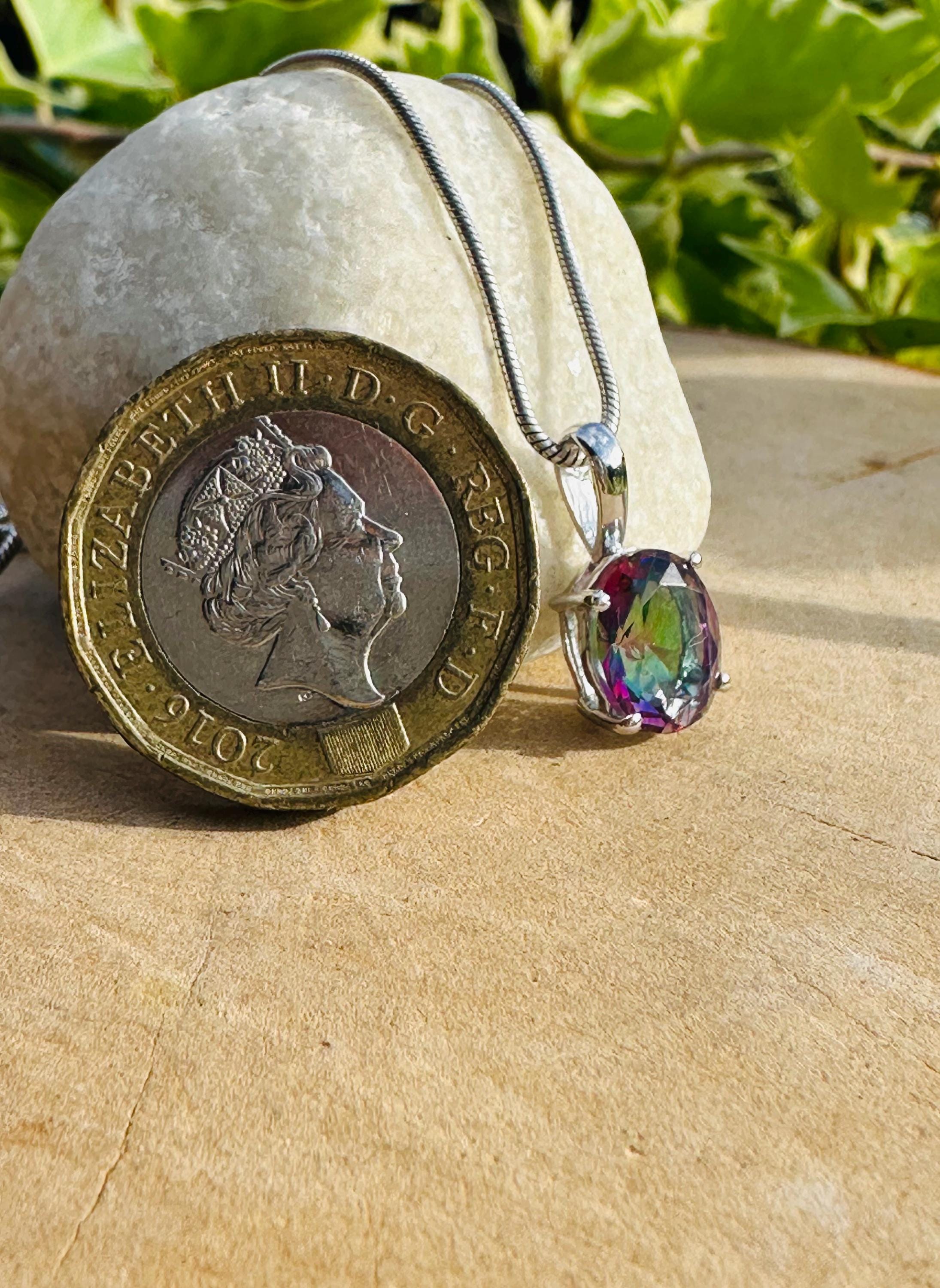 Mystic Topaz Sterling Silver Pendant: Rainbow Gemstone, Handmade