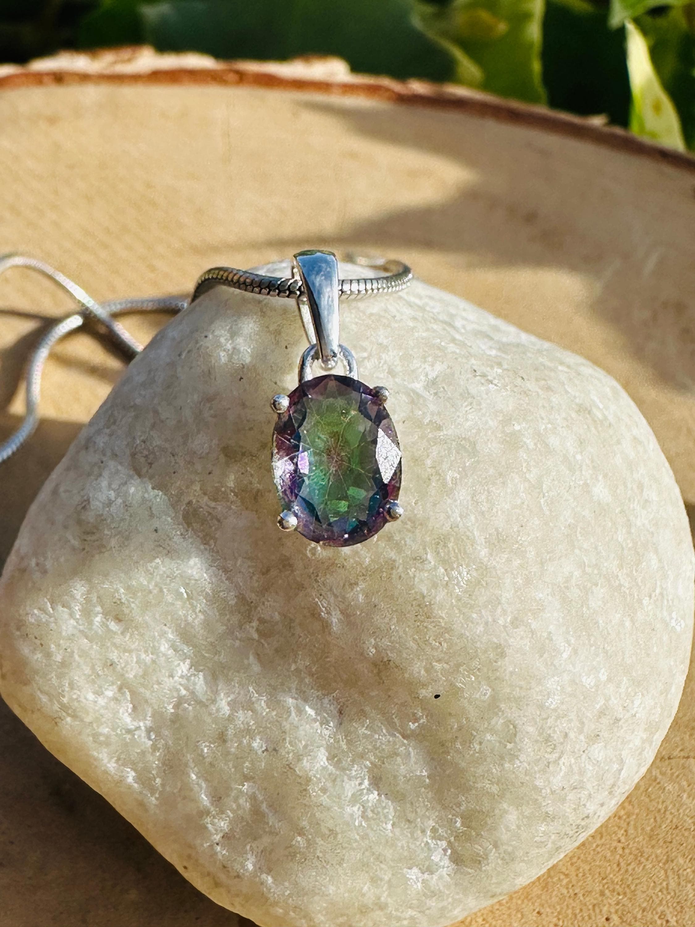 Mystic Topaz Sterling Silver Pendant: Rainbow Gemstone, Handmade