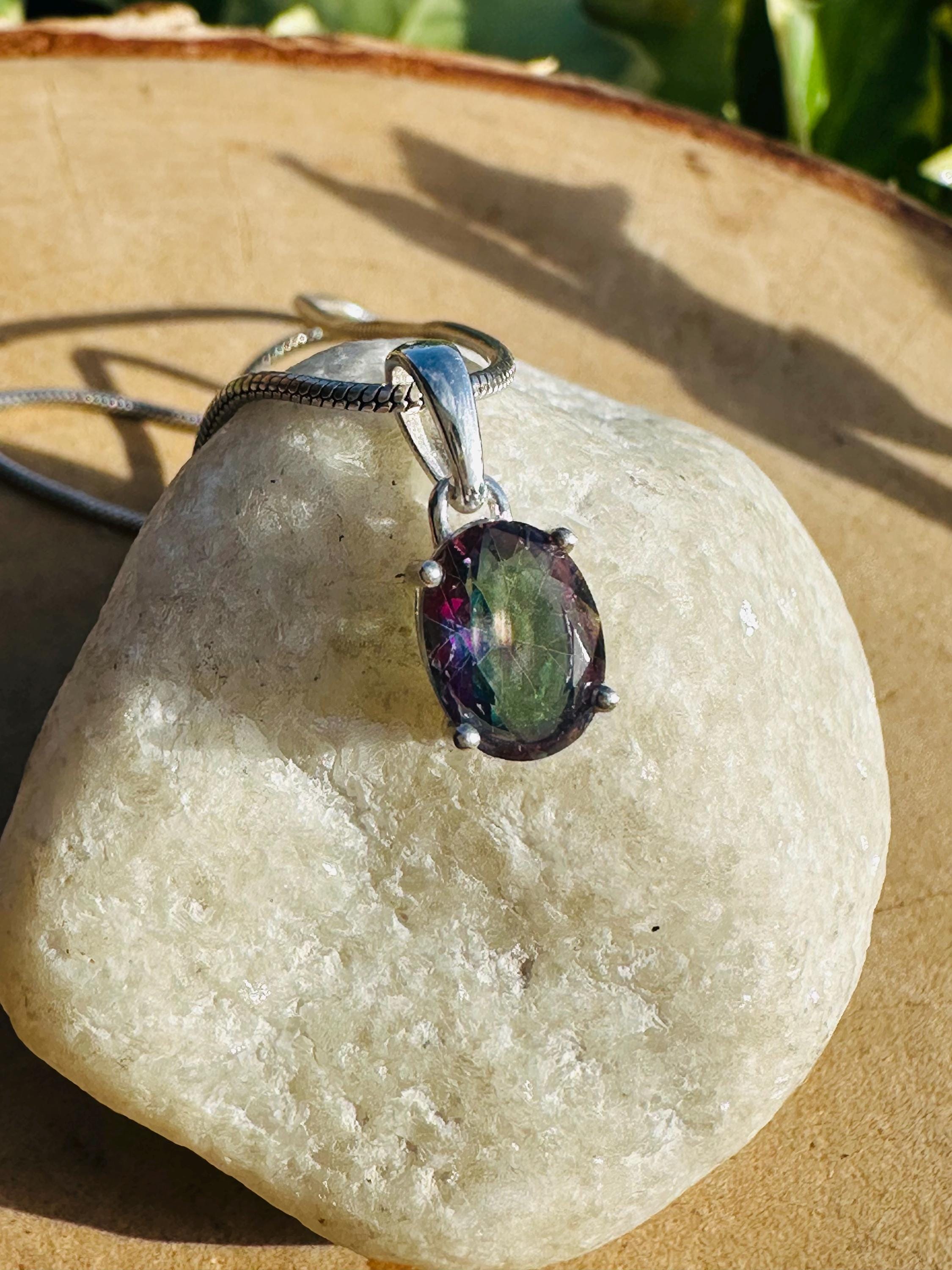 Mystic Topaz Sterling Silver Pendant: Rainbow Gemstone, Handmade