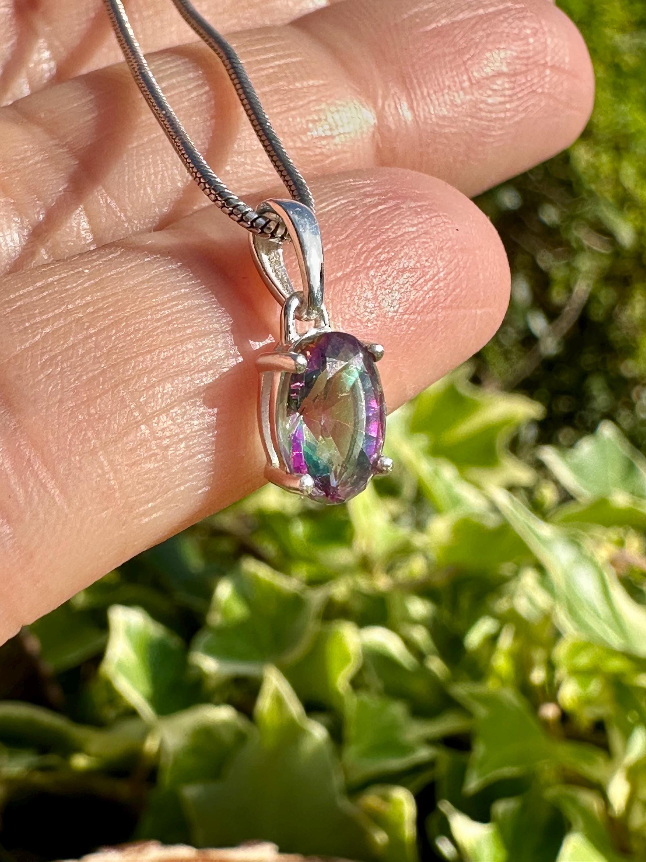 Mystic Topaz Sterling Silver Pendant: Rainbow Gemstone, Handmade