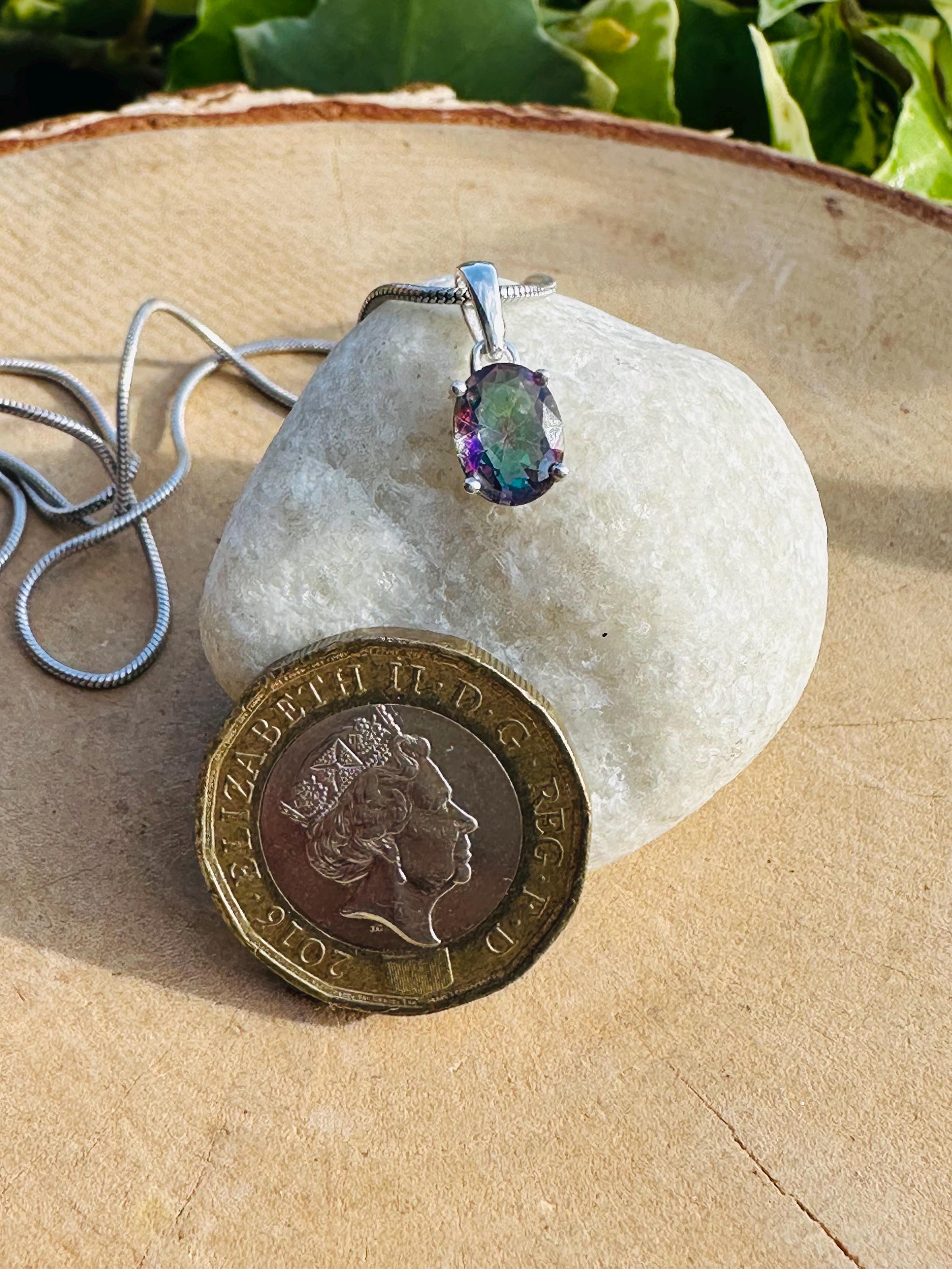 Mystic Topaz Sterling Silver Pendant: Rainbow Gemstone, Handmade