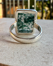 Moss Agate Ring, Rectangle 20mm x 15mm Sterling Silver, Handmade UK gift