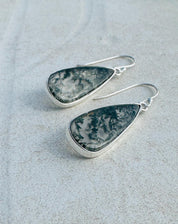 Moss Agate Dangle Earrings, Large Teardrop 27mm x 12mm Sterling Silver, Handmade UK gift