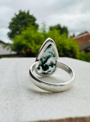 Moss Agate Sterling Silver Ring: Handmade Green Gemstone, UK Size R 1/2 / US 9
