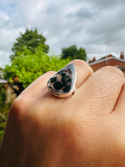 Moss Agate Sterling Silver Ring: Handmade Green Gemstone, UK Size R 1/2 / US 9