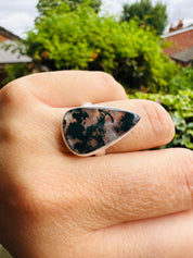 Moss Agate Sterling Silver Ring: Handmade Green Gemstone, UK Size R 1/2 / US 9