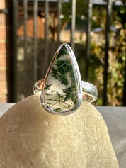 Moss Agate Sterling Silver Ring: Handmade Gemstone Jewelry, UK Size P1/2 / US 8