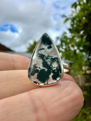 Moss Agate Sterling Silver Ring: Handmade Green Gemstone, UK Size R 1/2 / US 9