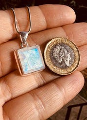 Faceted Blue Fire Moonstone Pendant: Sterling Silver, Handmade UK