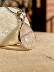 Blue John Teardrop Pendant: Sterling Silver, Handmade Derbyshire Gemstone