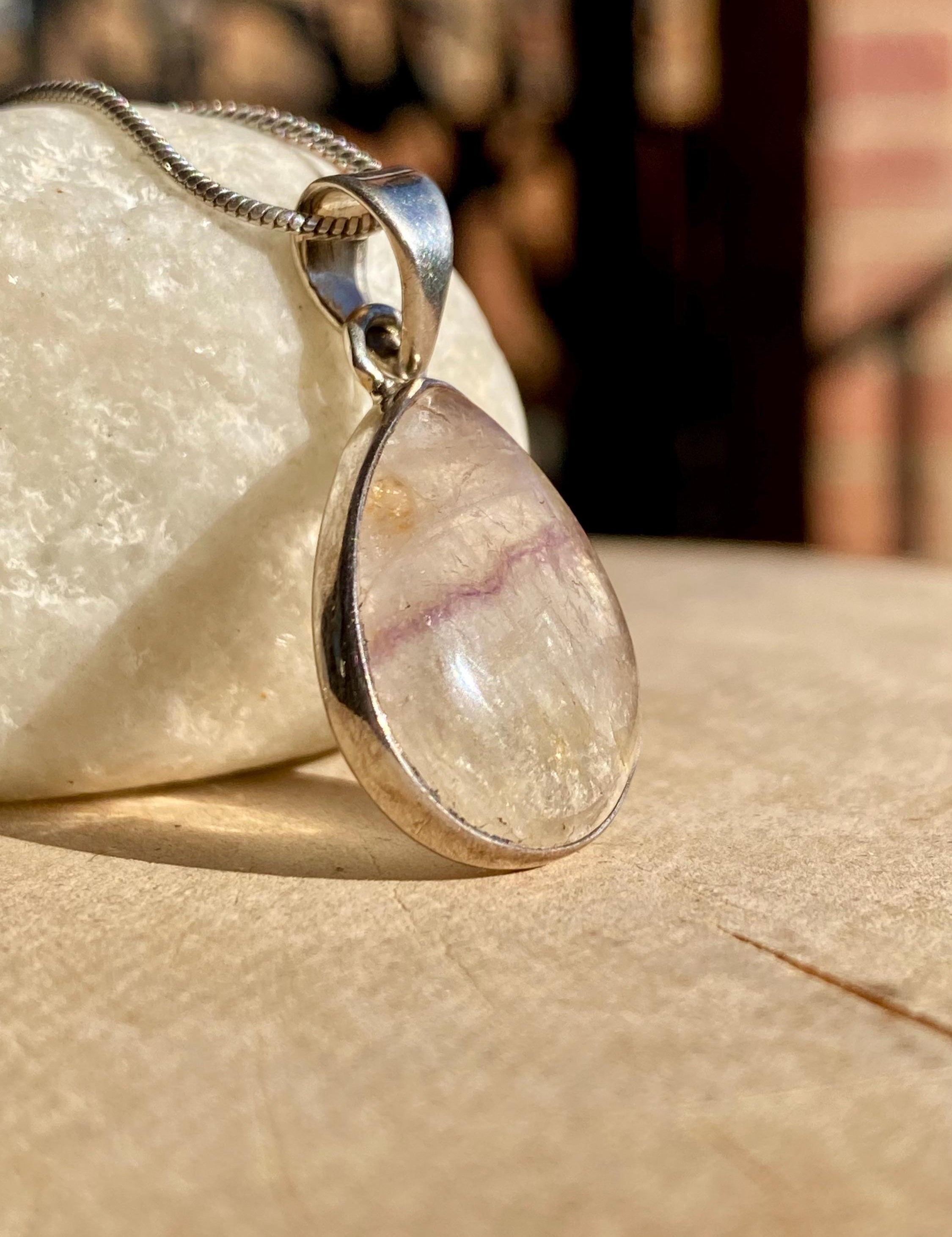 Blue John Teardrop Pendant: Sterling Silver, Handmade Derbyshire Gemstone