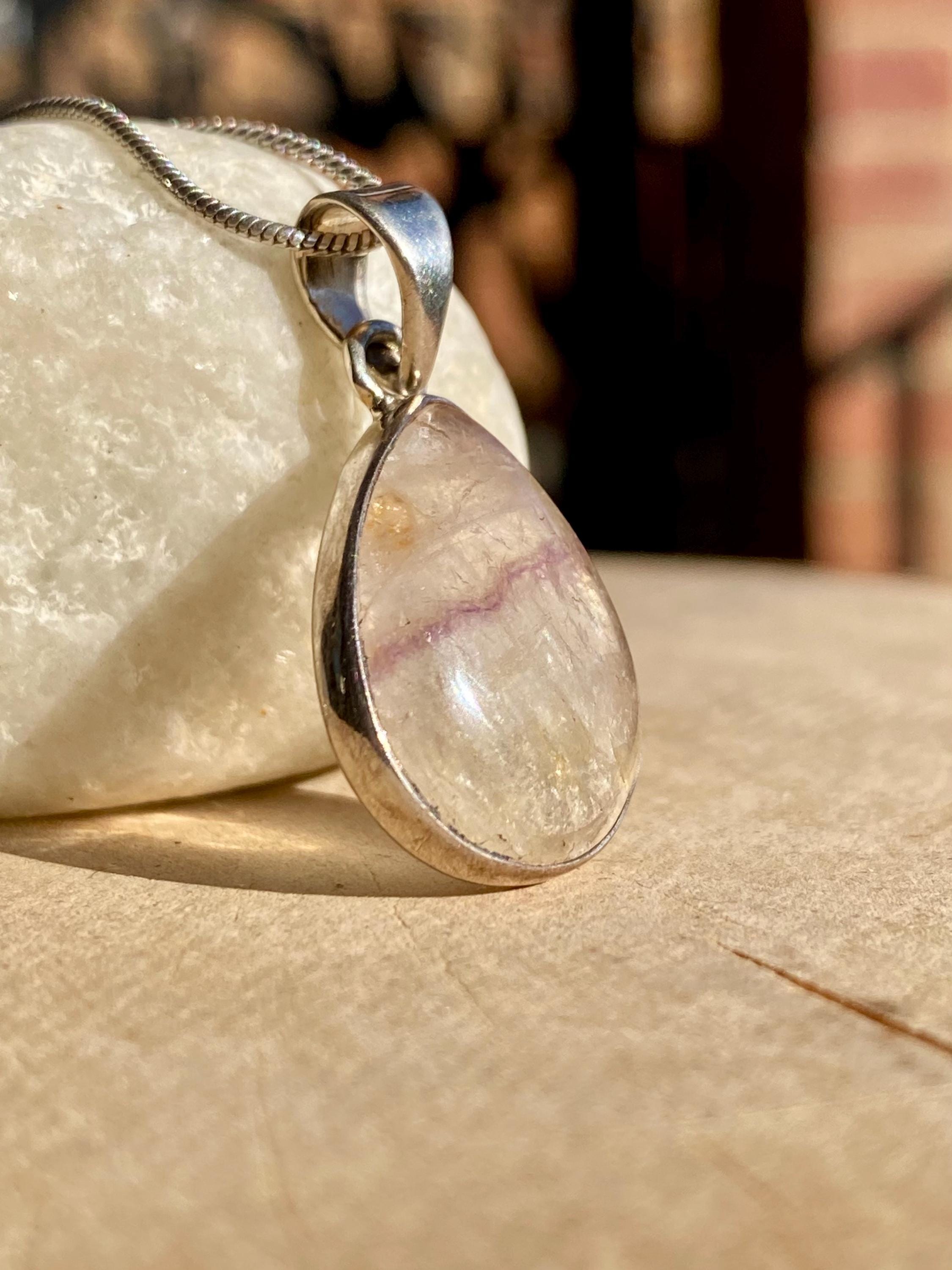 Blue John Teardrop Pendant: Sterling Silver, Handmade Derbyshire Gemstone