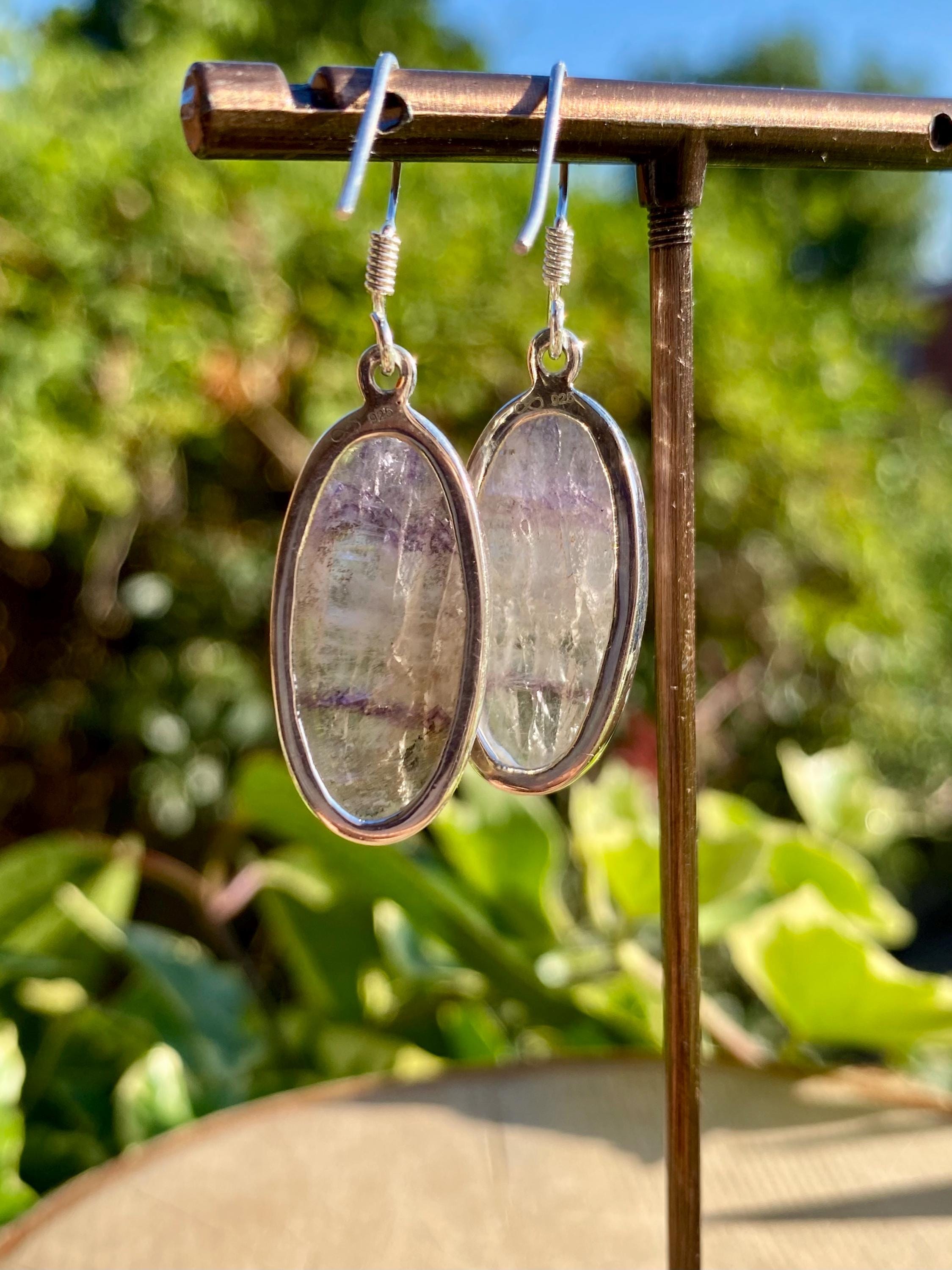 Blue John Drop Earrings: Sterling Silver, Handmade Derbyshire Jewelry