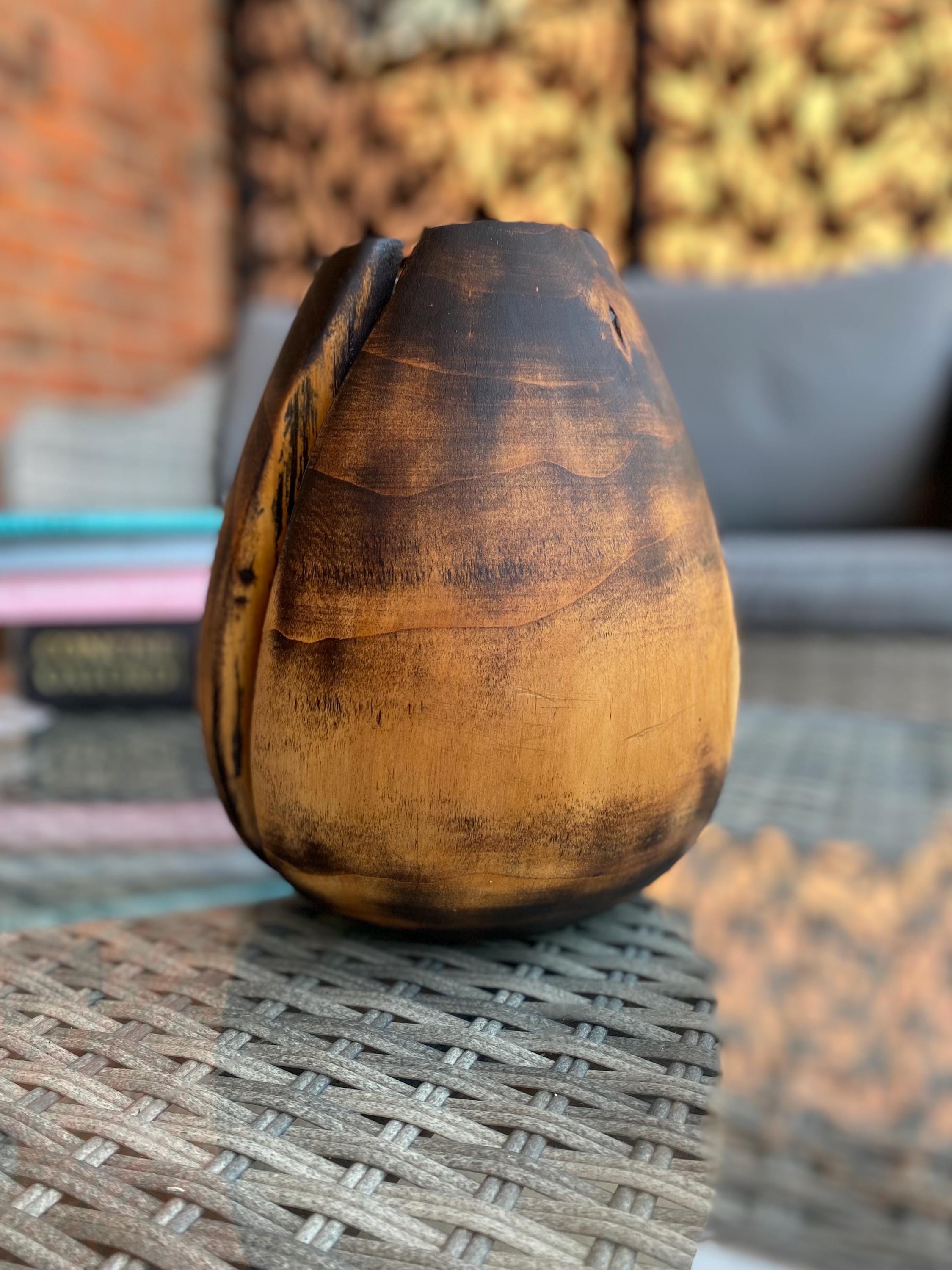 Handmade Oak Wood Vase: Rustic Minimalist Home Decor